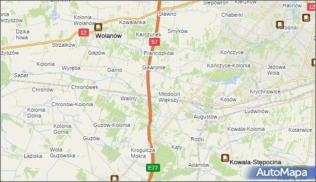 mapa Młodocin Większy, Młodocin Większy na mapie Targeo