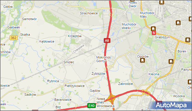 mapa Mokronos Górny, Mokronos Górny na mapie Targeo