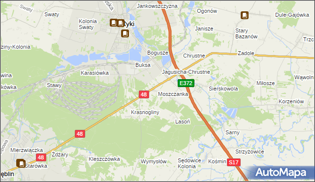 mapa Moszczanka gmina Ryki, Moszczanka gmina Ryki na mapie Targeo