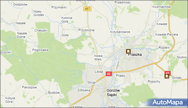 mapa Nowa Wieś gmina Gorzów Śląski, Nowa Wieś gmina Gorzów Śląski na mapie Targeo