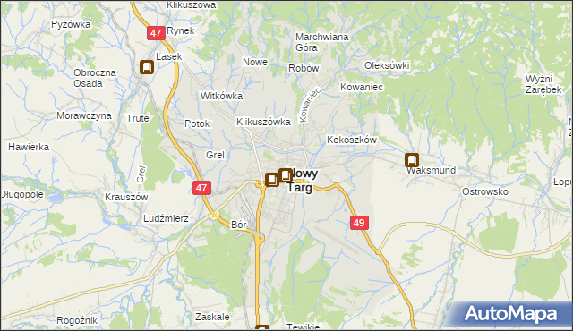 mapa Nowego Targu, Nowy Targ na mapie Targeo