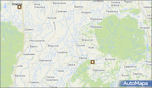 mapa Okulice gmina Rzezawa, Okulice gmina Rzezawa na mapie Targeo