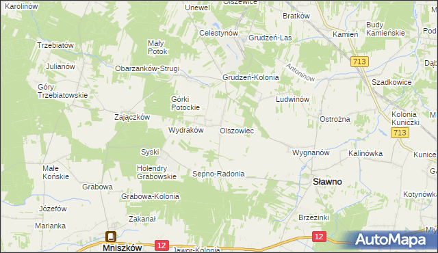 mapa Olszowiec gmina Sławno, Olszowiec gmina Sławno na mapie Targeo
