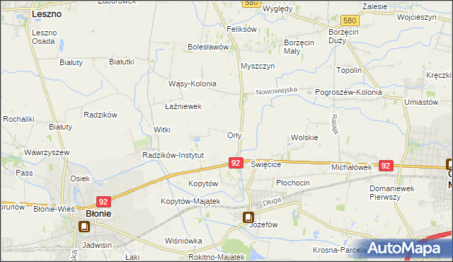 mapa Orły gmina Ożarów Mazowiecki, Orły gmina Ożarów Mazowiecki na mapie Targeo