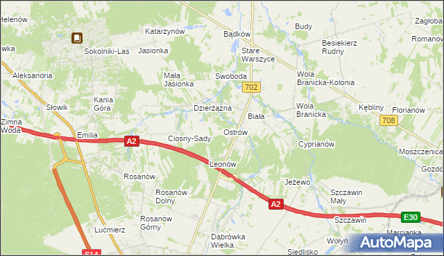 mapa Ostrów gmina Zgierz, Ostrów gmina Zgierz na mapie Targeo