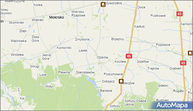 mapa Ożarów gmina Mokrsko, Ożarów gmina Mokrsko na mapie Targeo