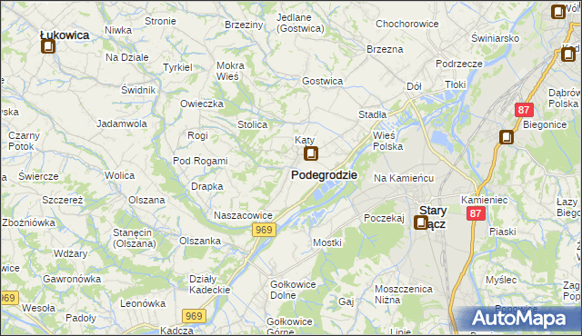 mapa Podegrodzie powiat nowosądecki, Podegrodzie powiat nowosądecki na mapie Targeo