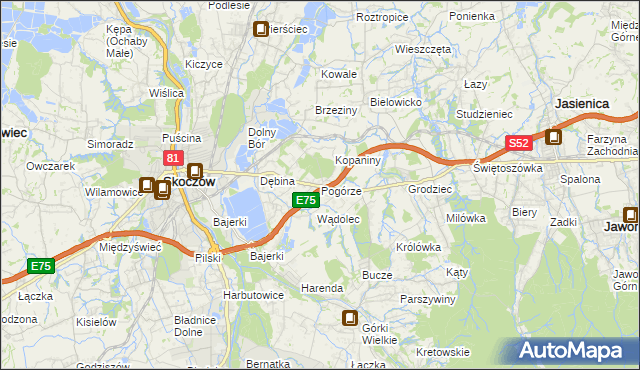 mapa Pogórze gmina Skoczów, Pogórze gmina Skoczów na mapie Targeo
