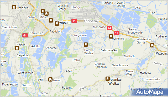 mapa Poręba Wielka gmina Oświęcim, Poręba Wielka gmina Oświęcim na mapie Targeo