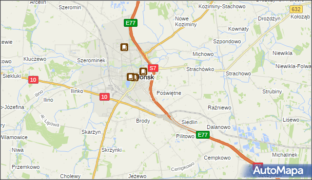 mapa Poświętne gmina Płońsk, Poświętne gmina Płońsk na mapie Targeo
