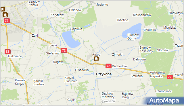 mapa Psary gmina Przykona, Psary gmina Przykona na mapie Targeo