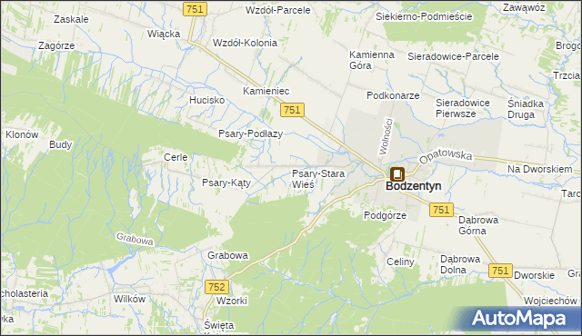 mapa Psary-Stara Wieś gmina Bodzentyn, Psary-Stara Wieś gmina Bodzentyn na mapie Targeo