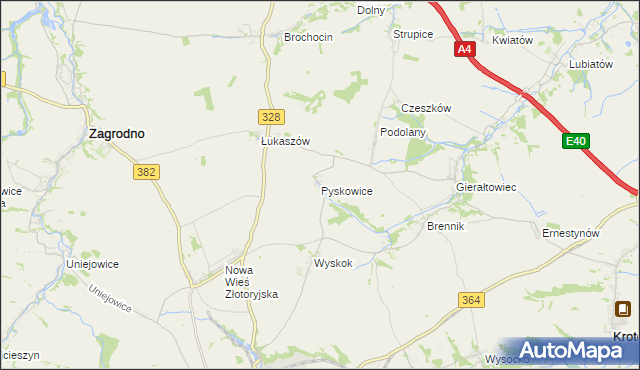 mapa Pyskowice gmina Złotoryja, Pyskowice gmina Złotoryja na mapie Targeo