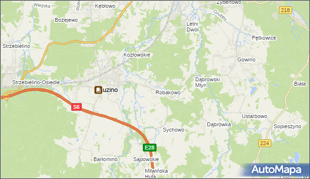 mapa Robakowo gmina Luzino, Robakowo gmina Luzino na mapie Targeo