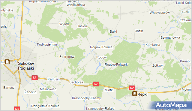 mapa Rogów gmina Repki, Rogów gmina Repki na mapie Targeo