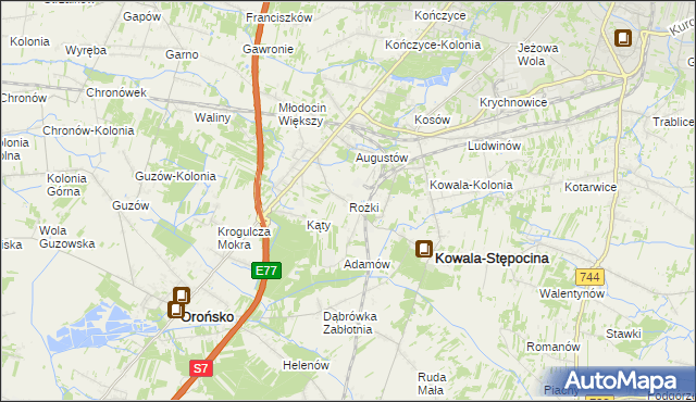 mapa Rożki gmina Kowala, Rożki gmina Kowala na mapie Targeo