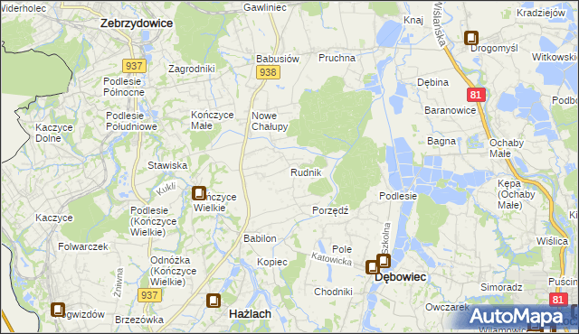 mapa Rudnik gmina Hażlach, Rudnik gmina Hażlach na mapie Targeo