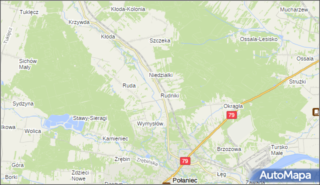 mapa Rudniki gmina Połaniec, Rudniki gmina Połaniec na mapie Targeo