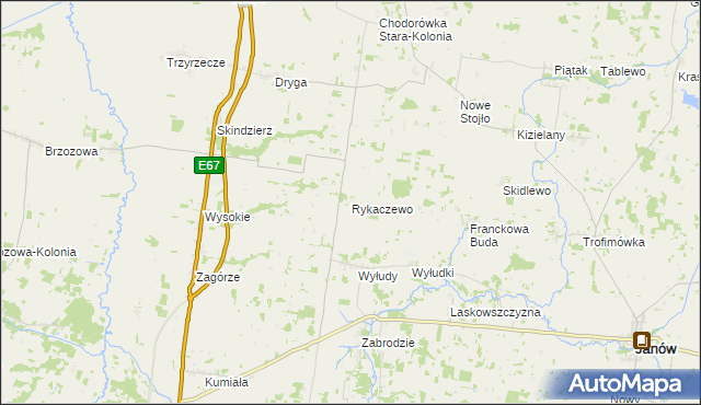 mapa Rykaczewo gmina Korycin, Rykaczewo gmina Korycin na mapie Targeo