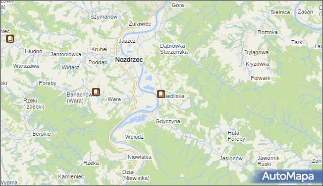 mapa Siedliska gmina Nozdrzec, Siedliska gmina Nozdrzec na mapie Targeo