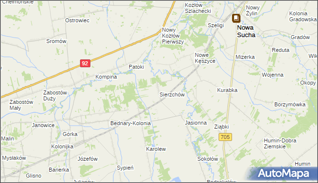 mapa Sierzchów gmina Bolimów, Sierzchów gmina Bolimów na mapie Targeo