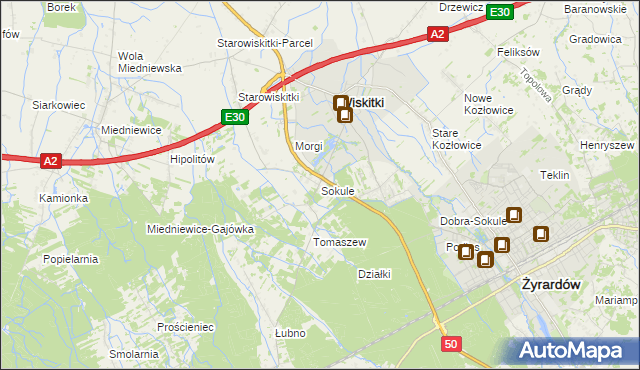 mapa Sokule gmina Wiskitki, Sokule gmina Wiskitki na mapie Targeo