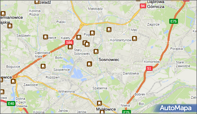 mapa Sosnowca, Sosnowiec na mapie Targeo