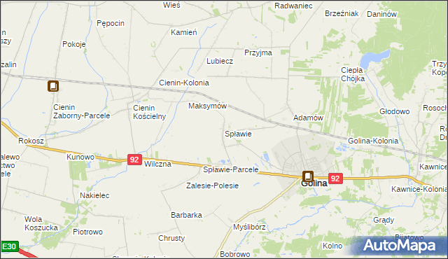 mapa Spławie gmina Golina, Spławie gmina Golina na mapie Targeo