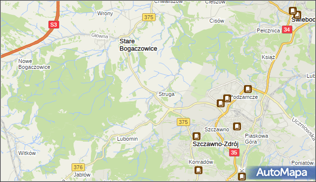 mapa Struga gmina Stare Bogaczowice, Struga gmina Stare Bogaczowice na mapie Targeo