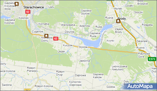 mapa Styków gmina Brody, Styków gmina Brody na mapie Targeo