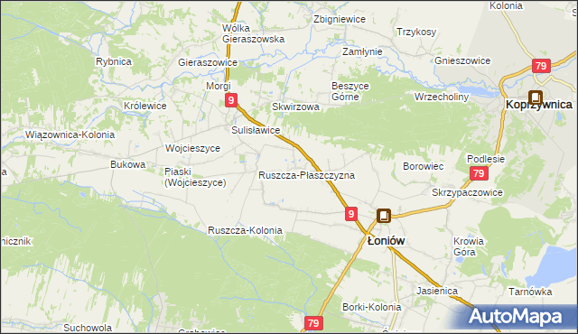 mapa Suliszów gmina Łoniów, Suliszów gmina Łoniów na mapie Targeo