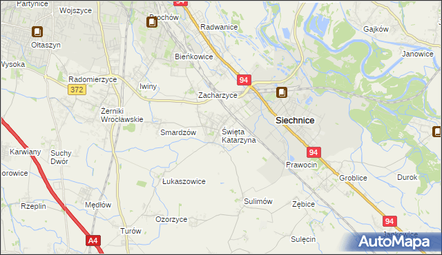 mapa Święta Katarzyna gmina Siechnice, Święta Katarzyna gmina Siechnice na mapie Targeo