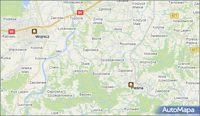 mapa Szczepanowice gmina Pleśna, Szczepanowice gmina Pleśna na mapie Targeo