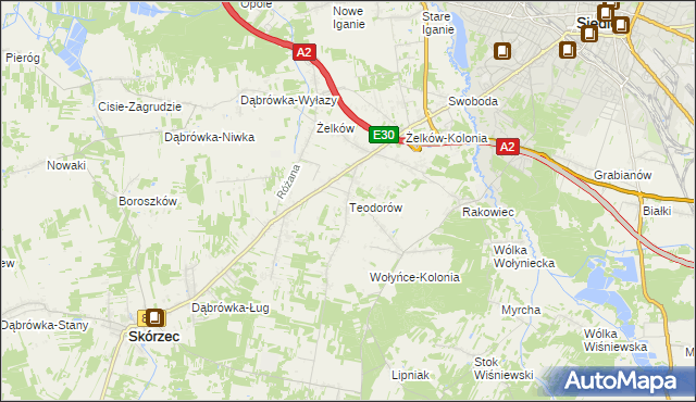 mapa Teodorów gmina Skórzec, Teodorów gmina Skórzec na mapie Targeo