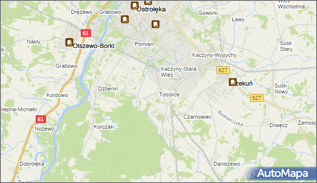 mapa Tobolice gmina Rzekuń, Tobolice gmina Rzekuń na mapie Targeo