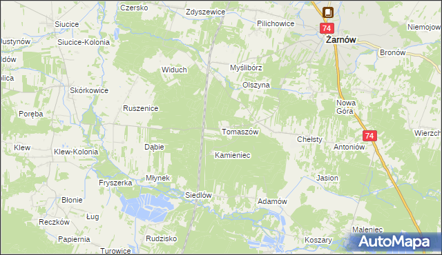 mapa Tomaszów gmina Żarnów, Tomaszów gmina Żarnów na mapie Targeo