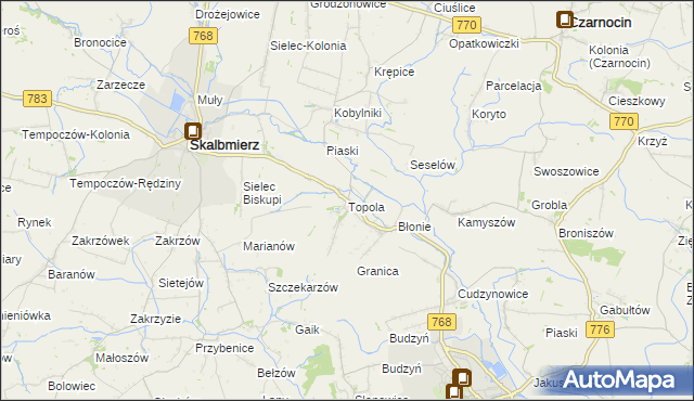 mapa Topola gmina Skalbmierz, Topola gmina Skalbmierz na mapie Targeo