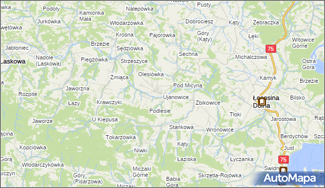 mapa Ujanowice, Ujanowice na mapie Targeo