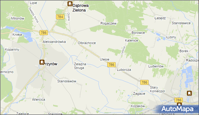 mapa Ulesie gmina Dąbrowa Zielona, Ulesie gmina Dąbrowa Zielona na mapie Targeo