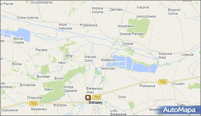 mapa Walewice gmina Bielawy, Walewice gmina Bielawy na mapie Targeo