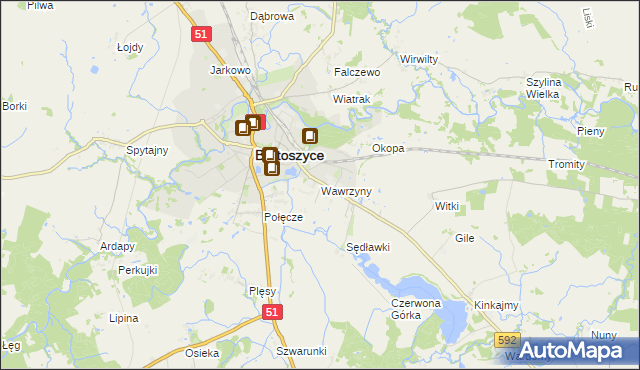 mapa Wawrzyny gmina Bartoszyce, Wawrzyny gmina Bartoszyce na mapie Targeo