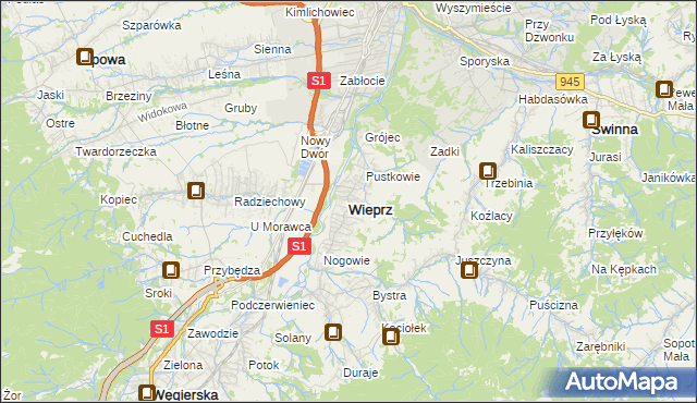 mapa Wieprz gmina Radziechowy-Wieprz, Wieprz gmina Radziechowy-Wieprz na mapie Targeo