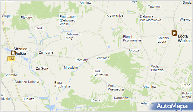 mapa Wiewiec, Wiewiec na mapie Targeo