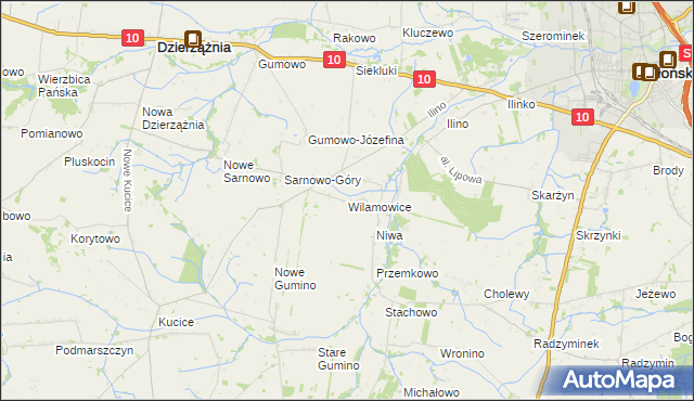mapa Wilamowice gmina Dzierzążnia, Wilamowice gmina Dzierzążnia na mapie Targeo