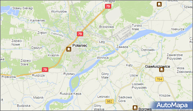 mapa Winnica gmina Połaniec, Winnica gmina Połaniec na mapie Targeo