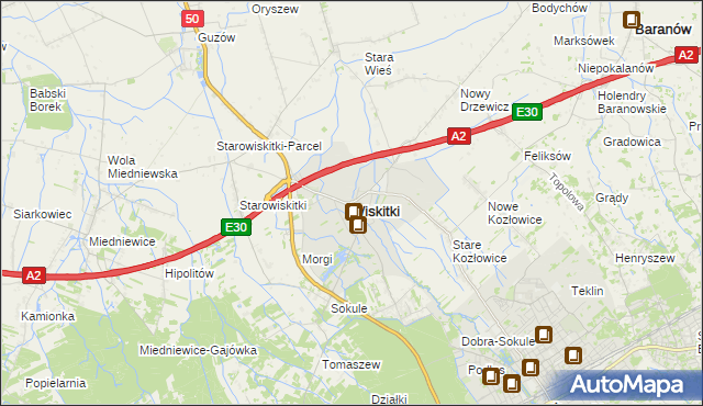 mapa Wiskitki, Wiskitki na mapie Targeo