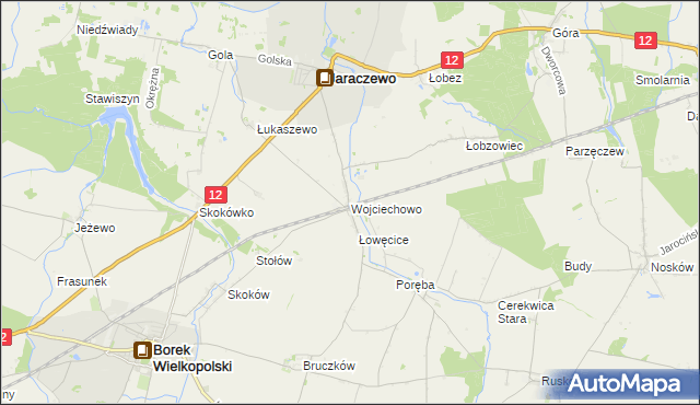 mapa Wojciechowo gmina Jaraczewo, Wojciechowo gmina Jaraczewo na mapie Targeo