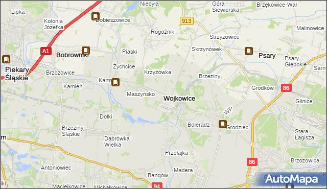mapa Wojkowice powiat będziński, Wojkowice powiat będziński na mapie Targeo