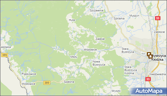 mapa Wójtowice gmina Bystrzyca Kłodzka, Wójtowice gmina Bystrzyca Kłodzka na mapie Targeo