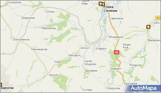 mapa Wronin gmina Polska Cerekiew, Wronin gmina Polska Cerekiew na mapie Targeo